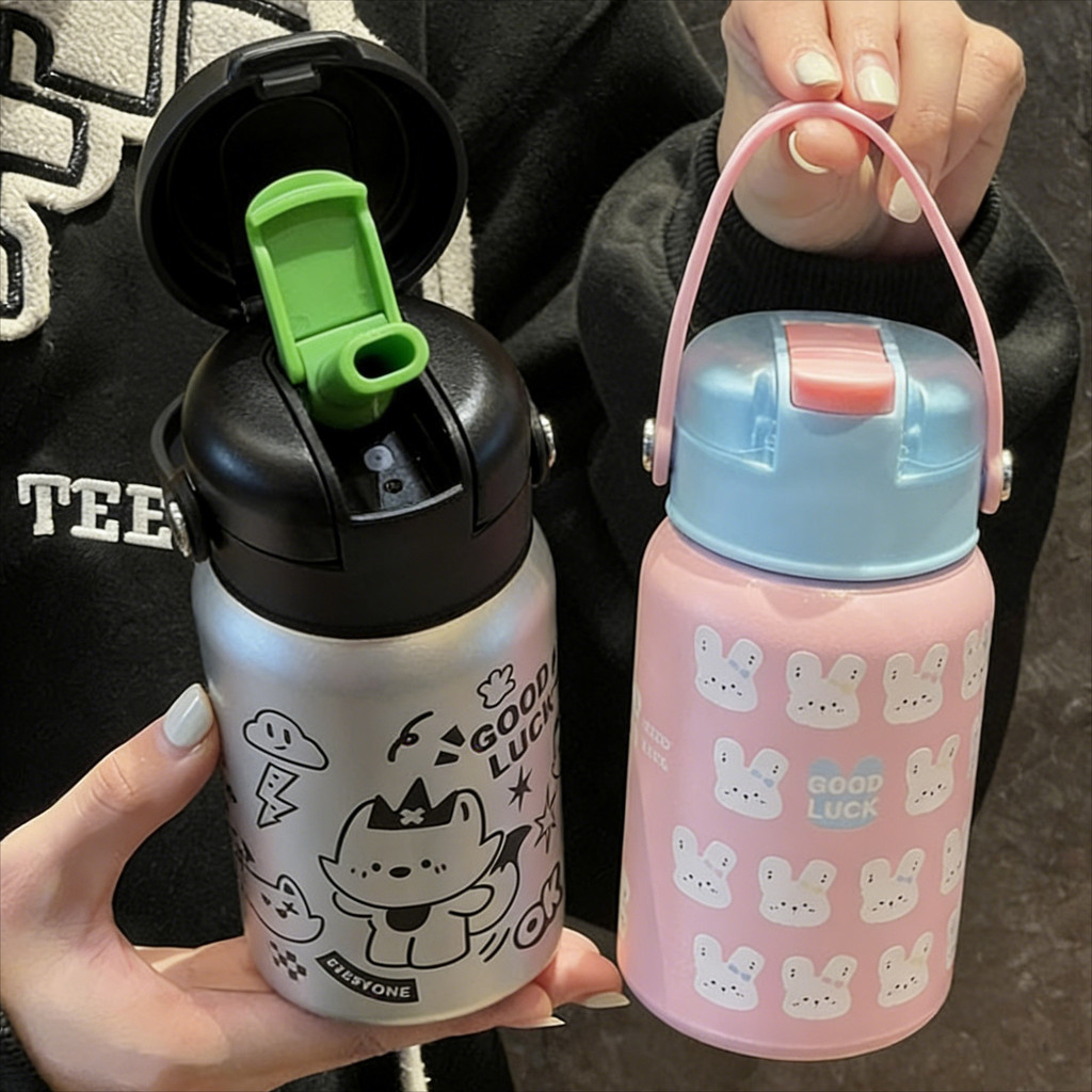 [COD] Botol Minum Anak Sedotan 500ml / Tumbler Stainless Aesthetic / with Handle Anti Tumpah Tahan P