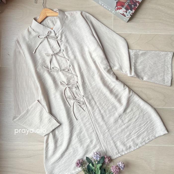 PRAYA.CLO - Yuki Tunik Polos Atasan Polo Linen Full Kancing - YUKI CREAM 2