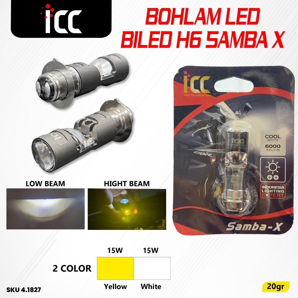 LAMPU UTAMA MOTOR BEBEK MATIC CAHAYA BILED DC PUTIH KUNING BOHLAM LED BILED P15 SAMBA-X  - ICC