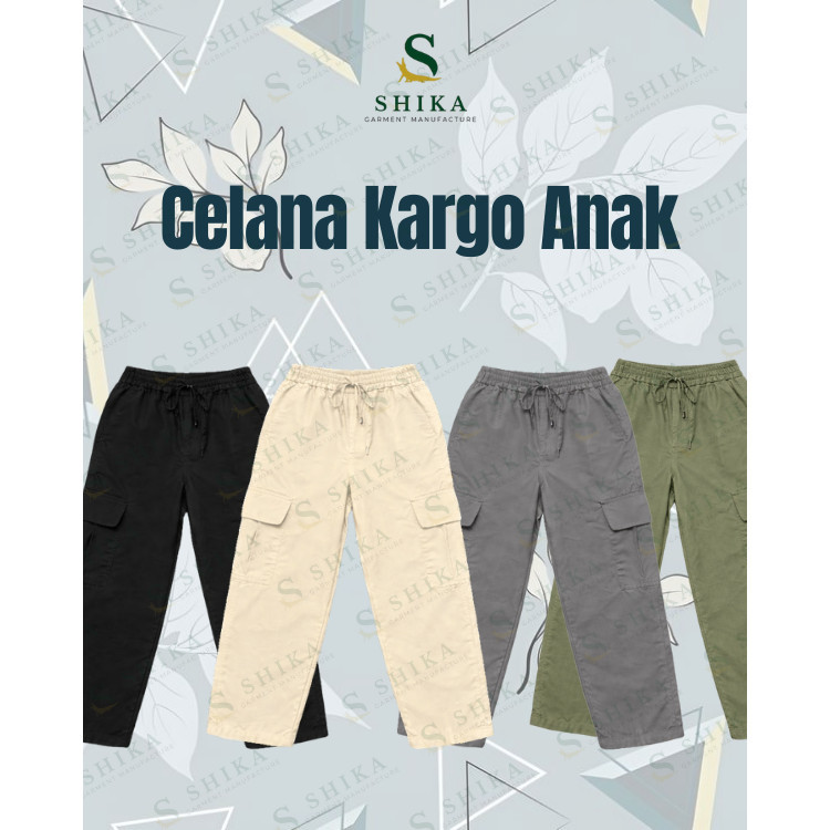 PREMIUM PRODUK Celana Panjang Anak 2 - 14 Tahun Cargo Reguler Pants Army Cream Combed Twill Stretch 