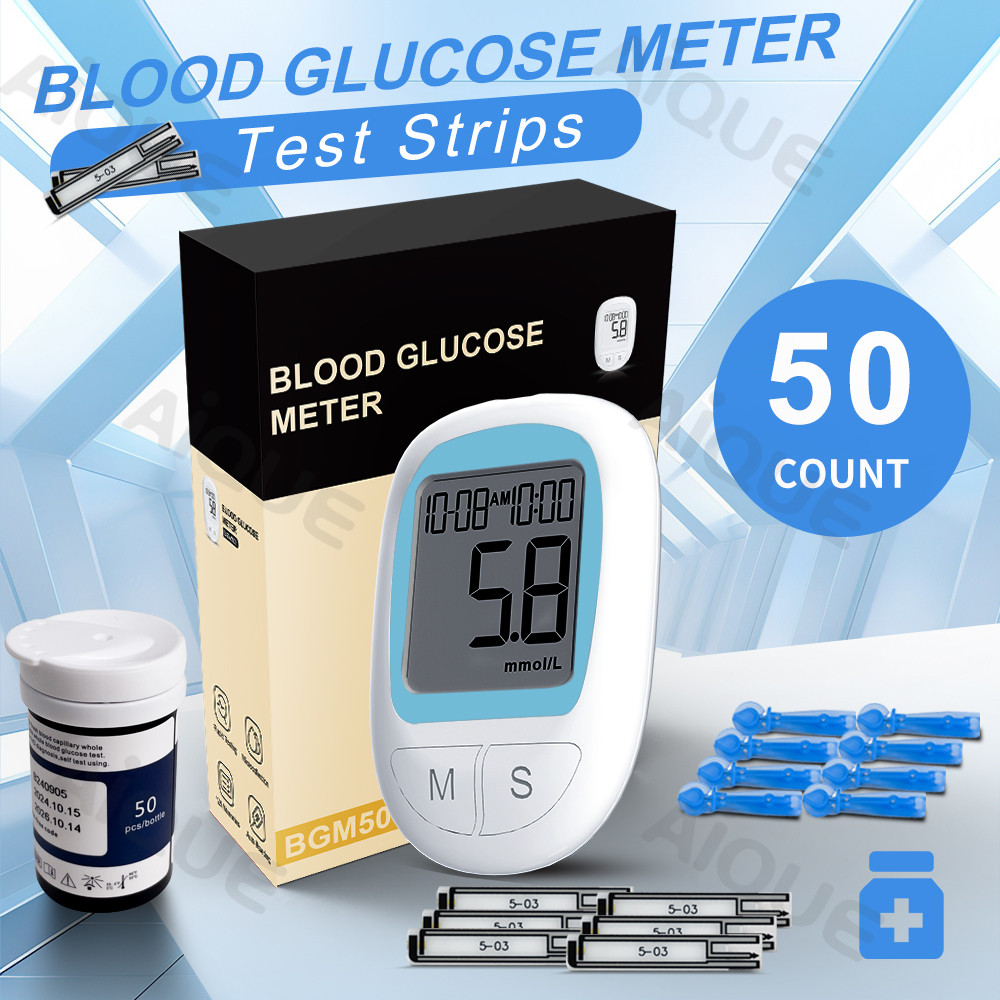 Alat Pengukur Gula Darah AiQUE, Kit Glukometer, Alat Tes Diabetes Medis, Penguji Gula Darah Digital,