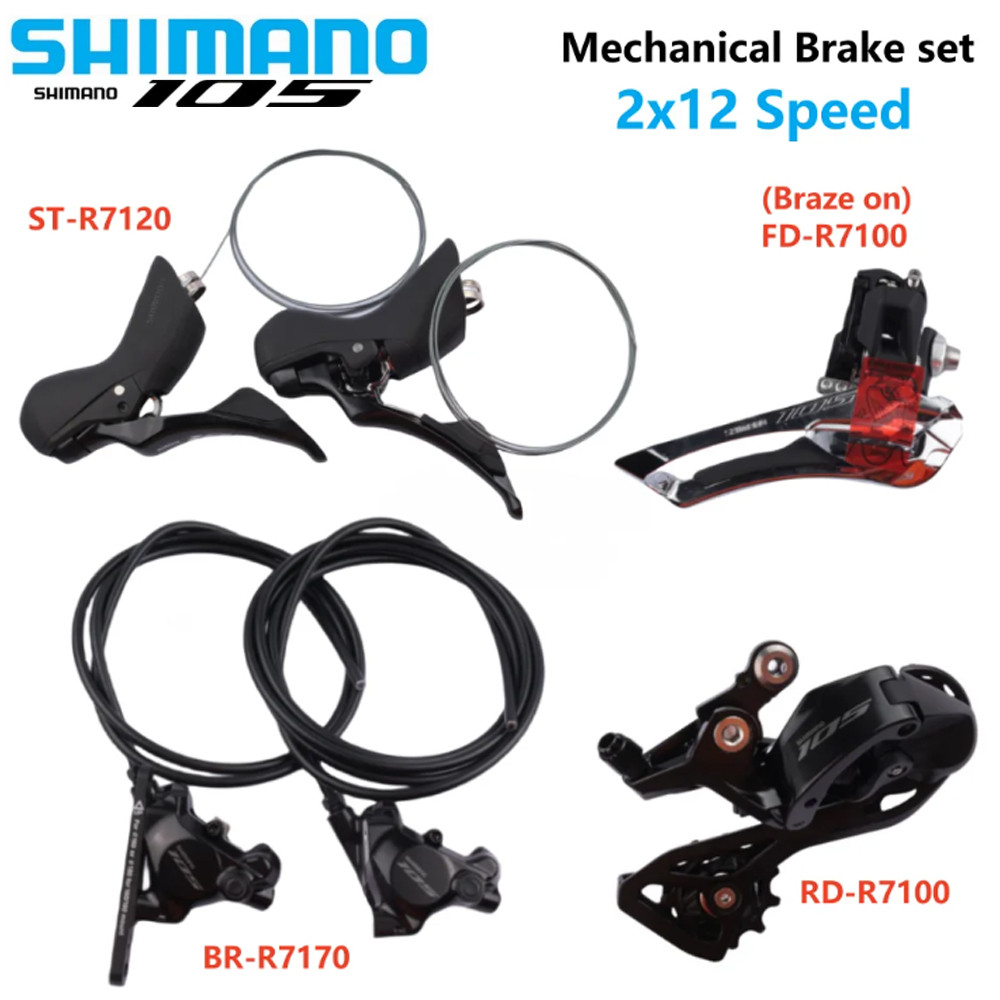 Set Rem Cakram Hidrolik SHIMANO 105 2x12 Kecepatan ST-R7120 Shifter BR-R7170 Kaliper Rem FD-R7100 RD