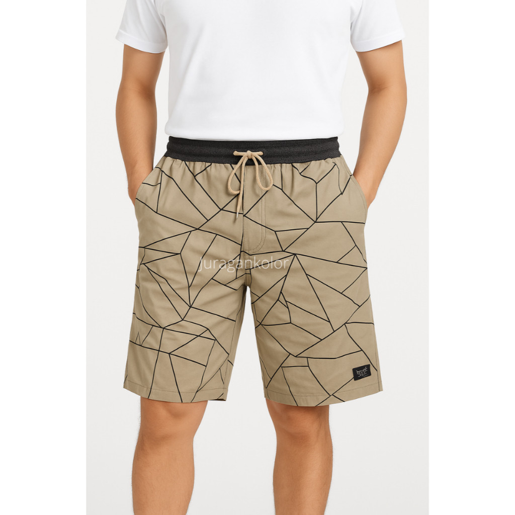 TERLARIS Celana Pendek Pria Dewasa Motif Abstrak Chino Cowok Short Pants Rib Kekinian