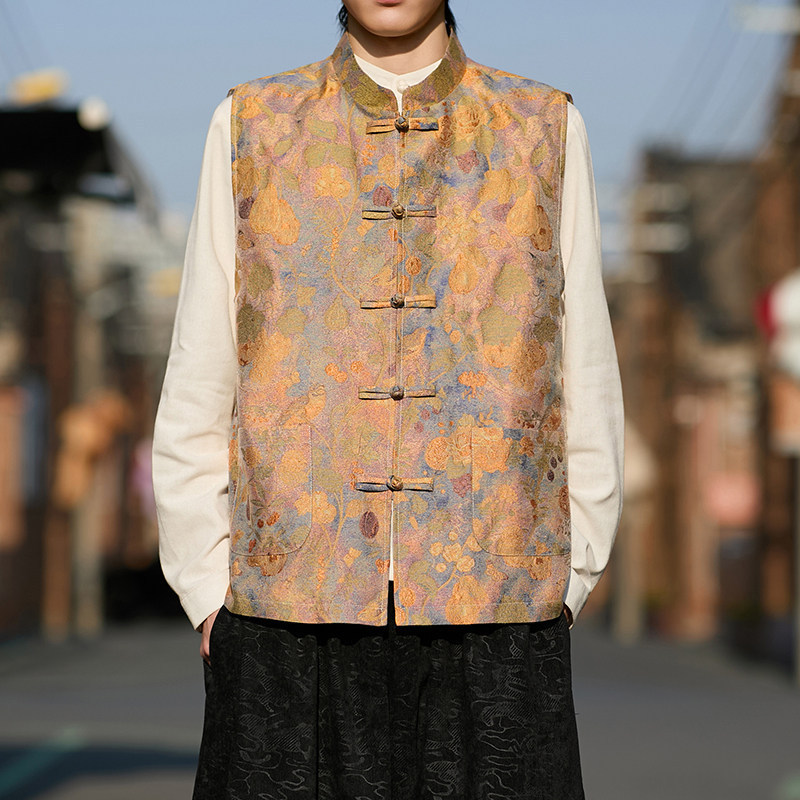 Jaket Pria Tanpa Lengan Gaya Tang Klasik Cina