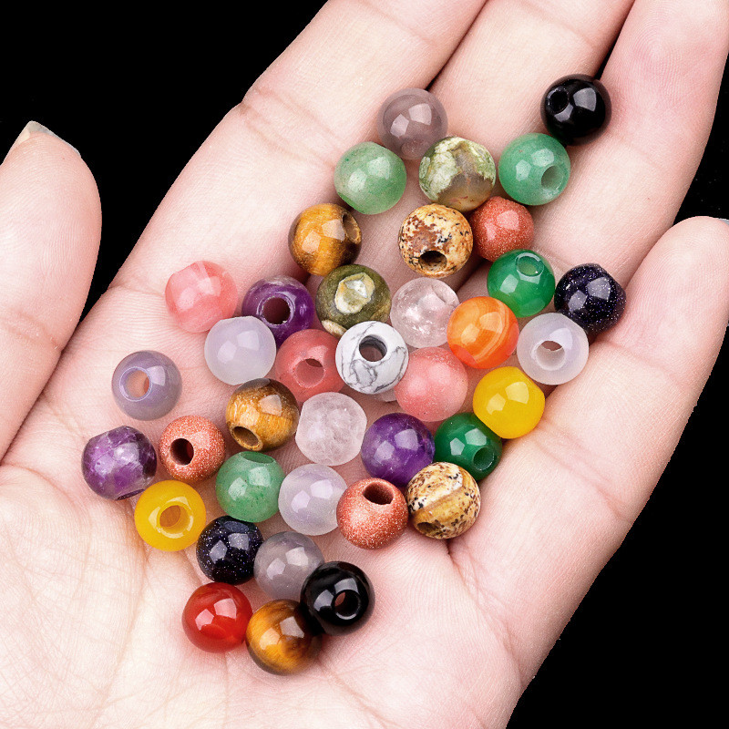 309-Manik-manik lubang besar, batu akik kristal alami, manik-manik lepas batu lubang besar 8mm gelan