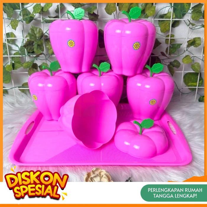 [PROMO 3.3]Toples Set Labu + Nampan Unik Ukuran M 6 Toples+1 Nampan ORIGINAL - Pink