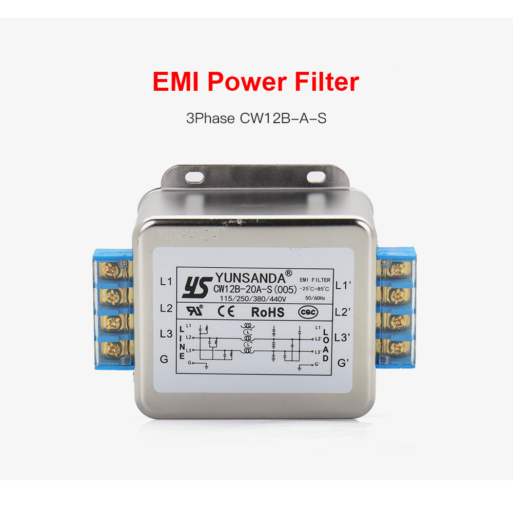 EMI Power Filter CW12B-3A 6A 10A 20A 30A 40A 50A 60A 380V 3Phase Interference Purification