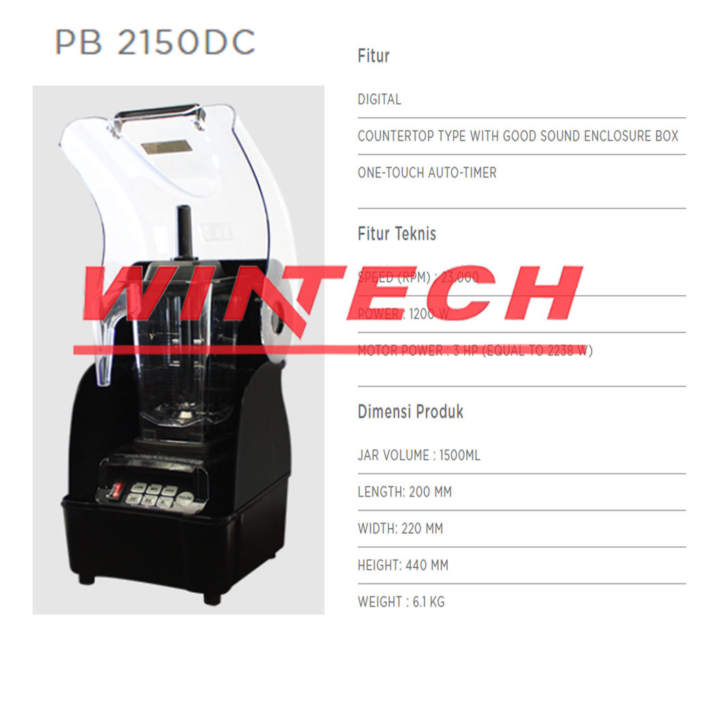 PROMO MODENA PB 2150DC Pro Commercial Heavy Duty Blender with Cover - Blender Komersil - Hitam