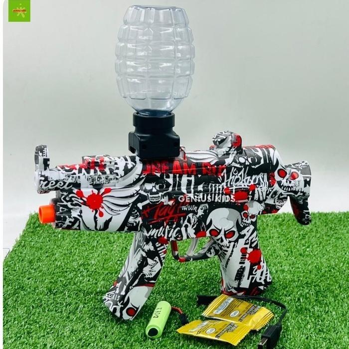 MAINAN MP5 SUBMACHINE GUN AUTO LOADED BATERAI CAS JELLY WATER GUN BOMB - MERAH