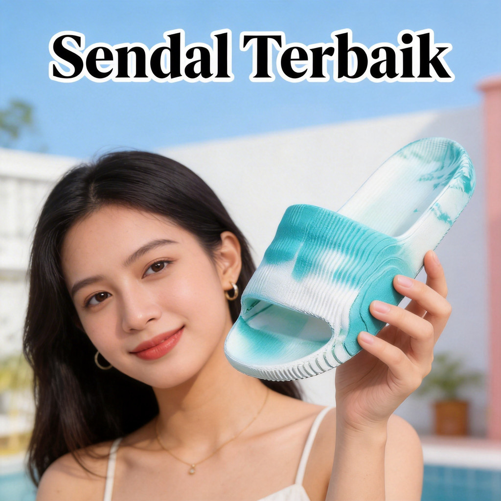 Sandal Selop Biru Blue Es Gradasi Relief Mengalir Nyaman Anti Selip Pantai Santai