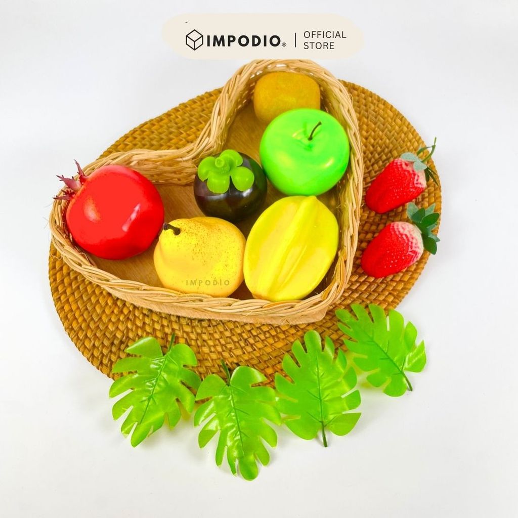 IMPODIO Paket Buah JUMBO Artificial Palsu - Fake Fruit Full Size FREE Daun Monstera Set Props Foto