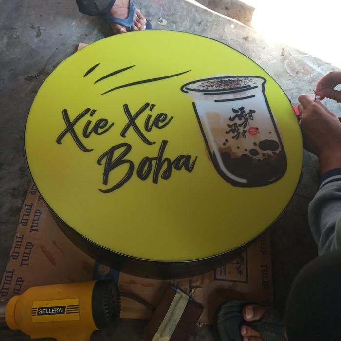 neon box bulat 30 cm dua sisi
