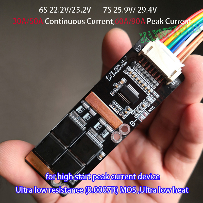 6S 7S 90A 50A 30A 25.2V 24V 29.4V Li BMS Papan Perlindungan Baterai Lithium Li-ion
