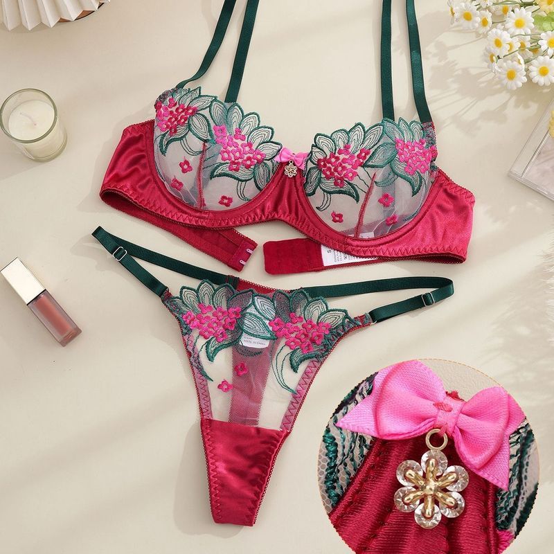 [COD] Set Bra Bordir Prancis Renda Jala, Bra Transparan Ultra Tipis