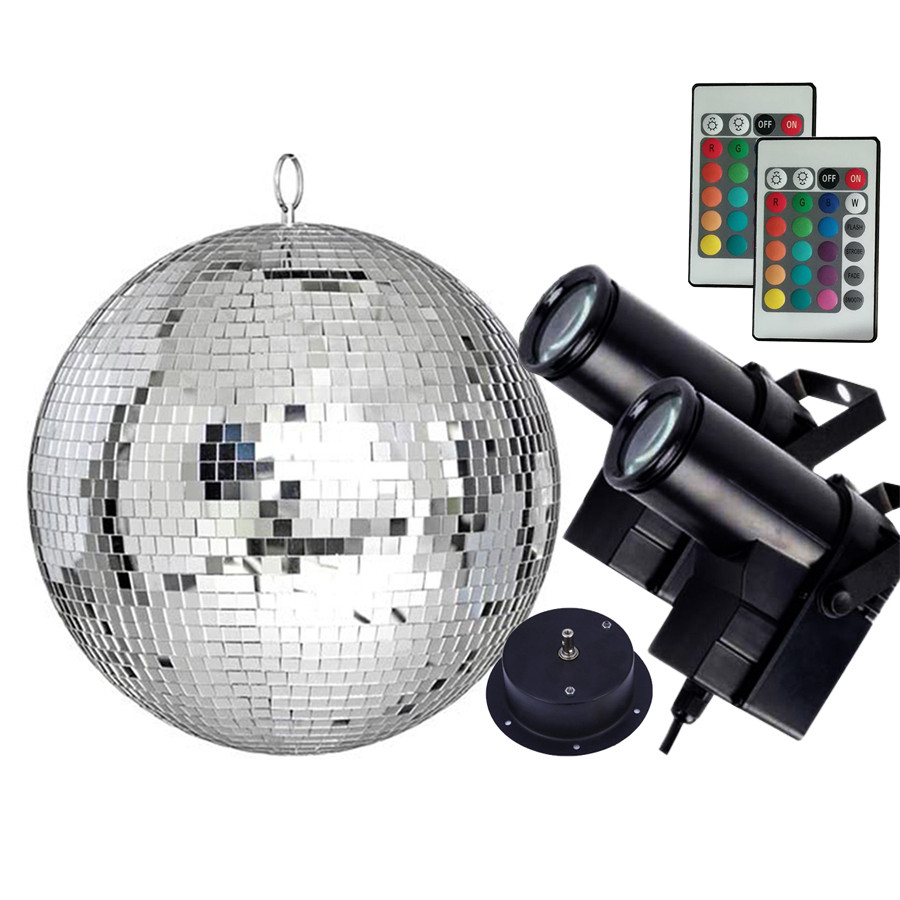 Disco Ball with Motor 8/10/12" Hanging Mirror Ball Rotating Motor with RGB Pinspot Lamps for Club Di