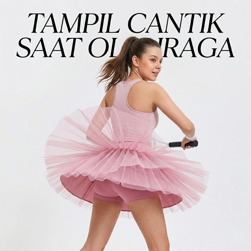 Skort Olahraga Wanita Premium Rok Mini Senam Tutu A-Line Slimming Anti-Eksposur dengan Kantong