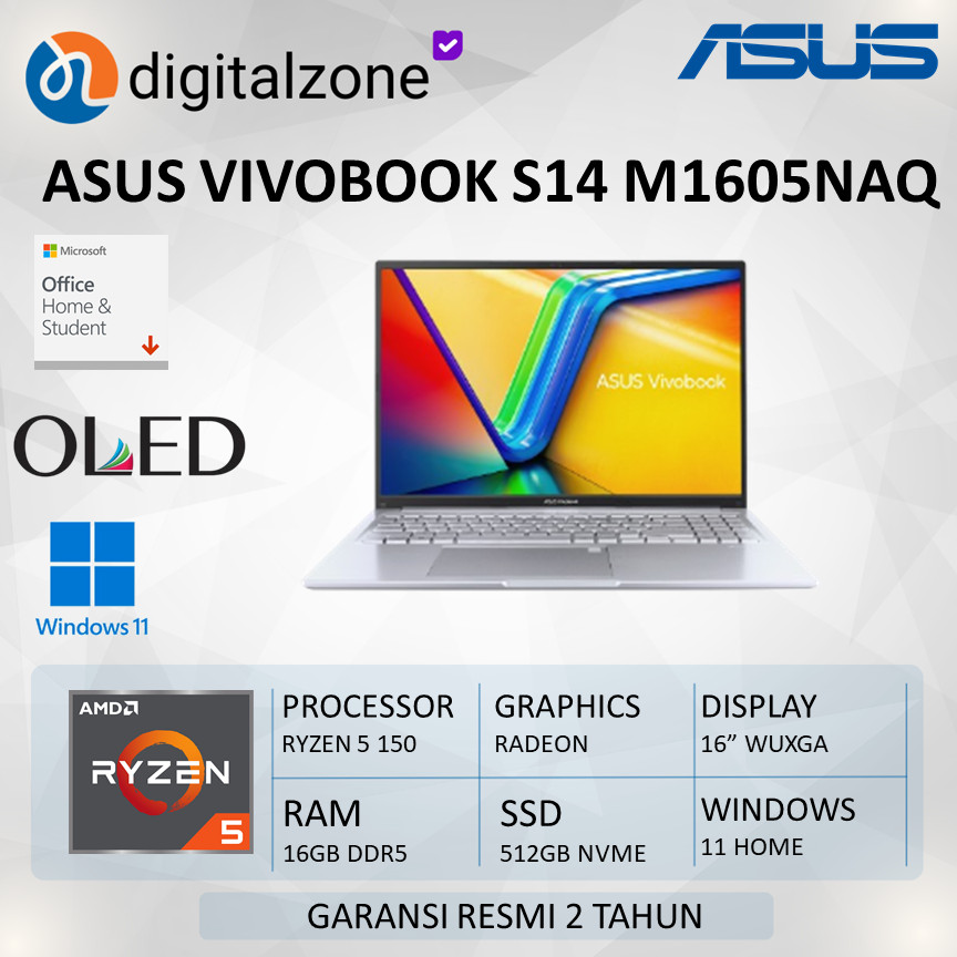 Asus Vivobook S14 M1605NAQ OLED Ryzen 5 150 16GB 512GB W11 OHS+M365 14.0 WUXGA