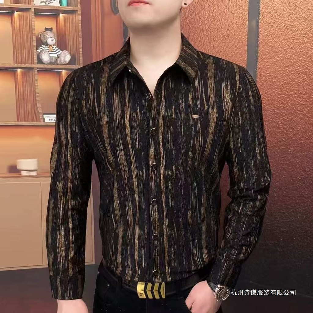 Jaket kemeja pria bergaris hitam