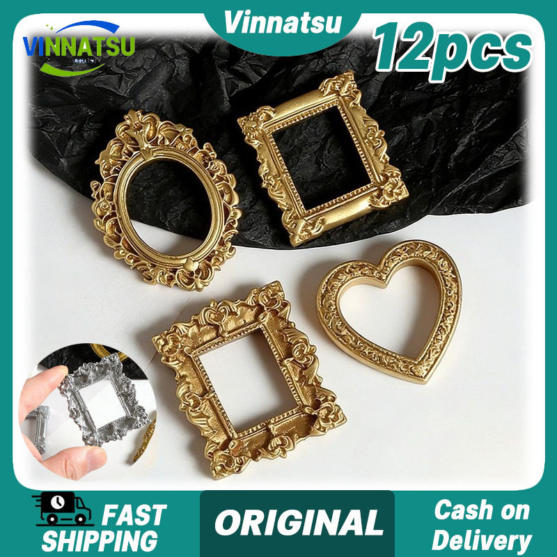 Vinnatsu 12pcs Frame Foto Mini Vintage Emas Bingkai Foto Mini Resin Emas Retro Hiasan DIY Bingkai Fo