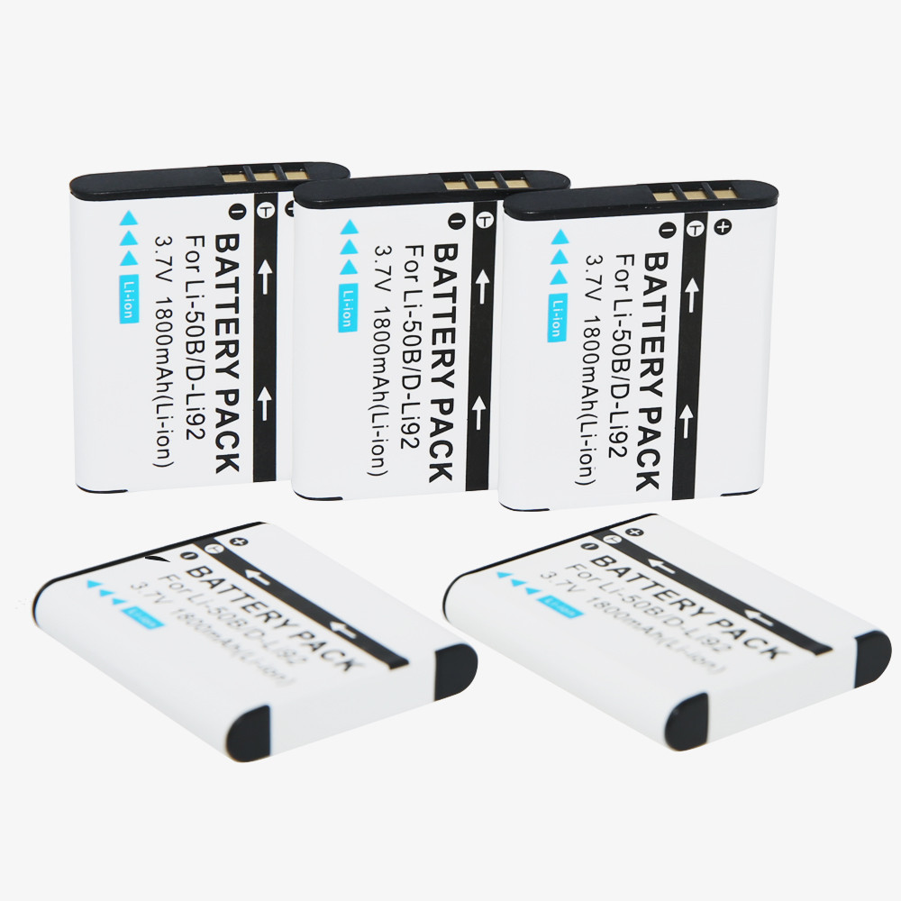 5Pcs/Lot High quality 1800mAh D-LI92 DLI92 Li-50B Li50B Battery for Pentax Megazoom X70 Optio I-10 W