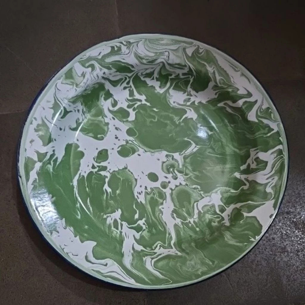 (FYA) PIRING ENAMEL BLIRIK JADUL PIRING SENG MOTIF BUNGA DIAMETER 22CM