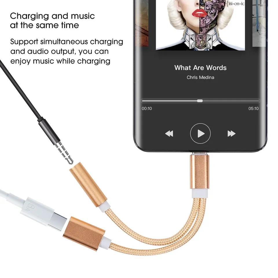 2 IN1 Type C To 3.5mm Jack Earphone Charging Cable Converter For Macbook Tablet Xiaomi Laptop Univer