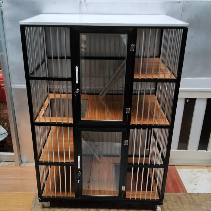 kandang kucing alumunium 2 kamar - silver