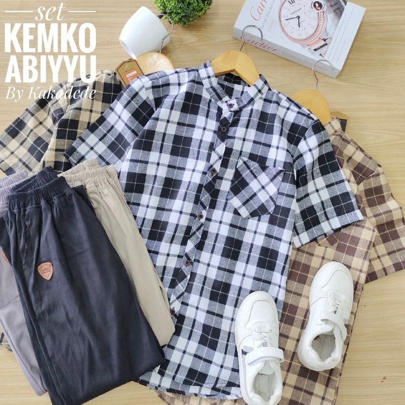 Set Koko Anak Laki Laki Abiyyu Kakadede | Baju Koko Anak Kotak Kotak Celana Baju Muslim Anak Lebaran