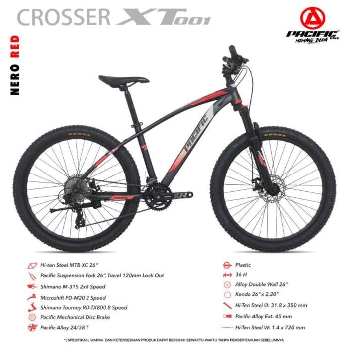PROMO GASSPOLL Sepeda Gunung 27,5 Inch MTB PACIFIC CROSSER XT 001 Shimano 16 Speed - NERO RED