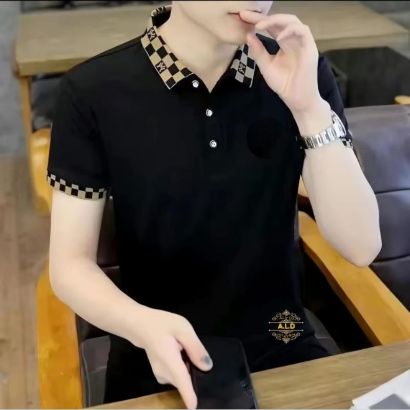 Kaos kerah polo wangki POLOS> Kaos polo pria> Katun lengan pendek pria> slim fit baju kaos polos> V 