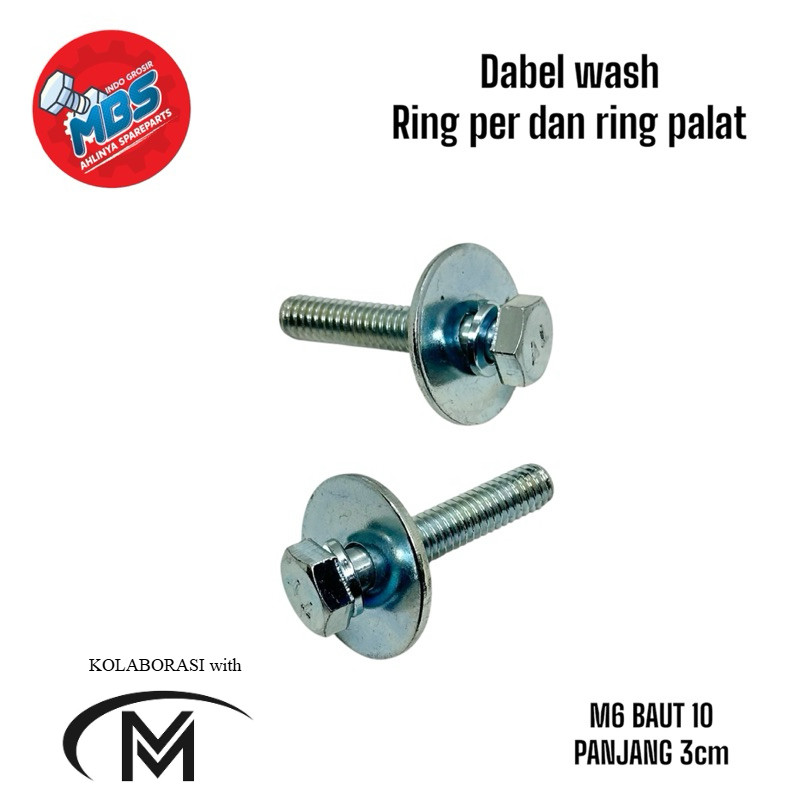BOLT M6x30 WASH DOBEL RING BAUT 10 panjang 3cm ring per dan ring plat anti copot baut baja