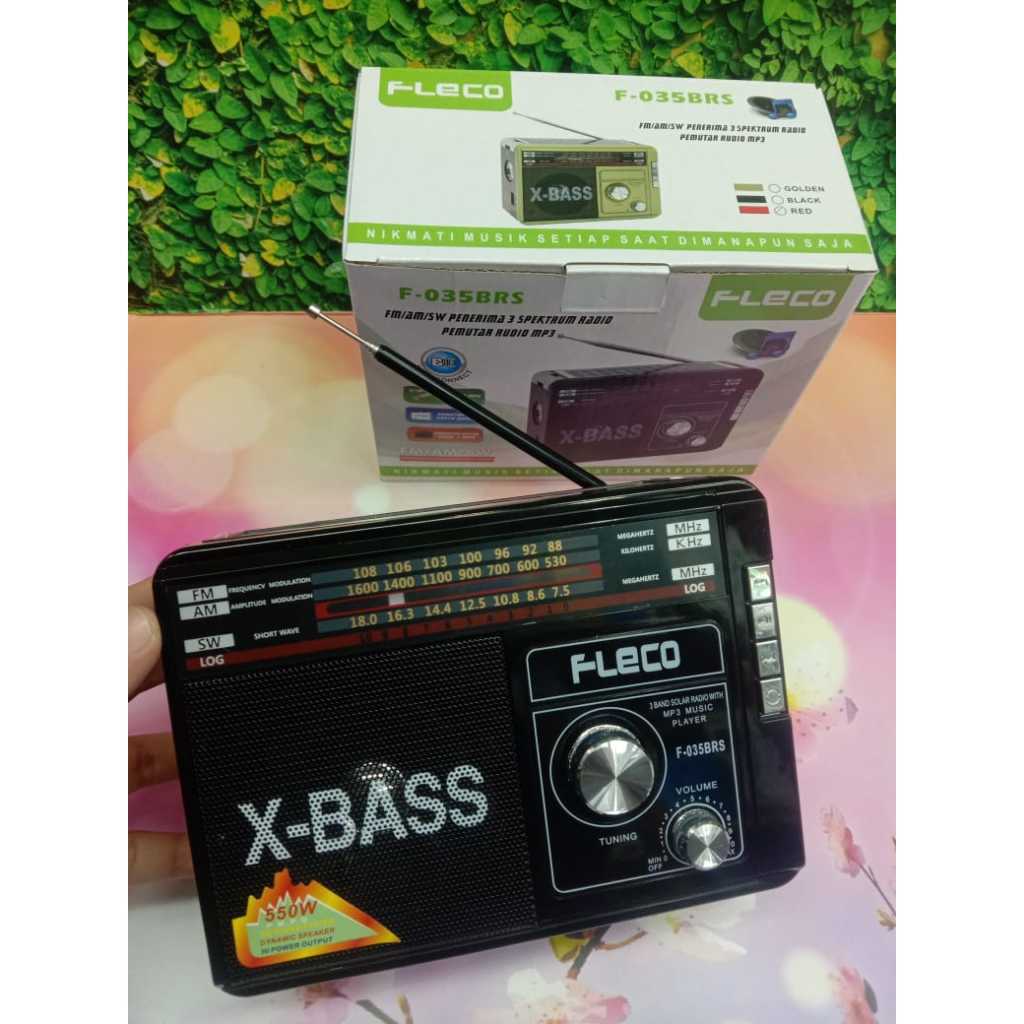 Radio Speaker Portable Fleco F-035BRS Pemutar MP3 USB/MEMORI/AUX/FM/AM/SW/BT / Speaker Radio Bluetoo