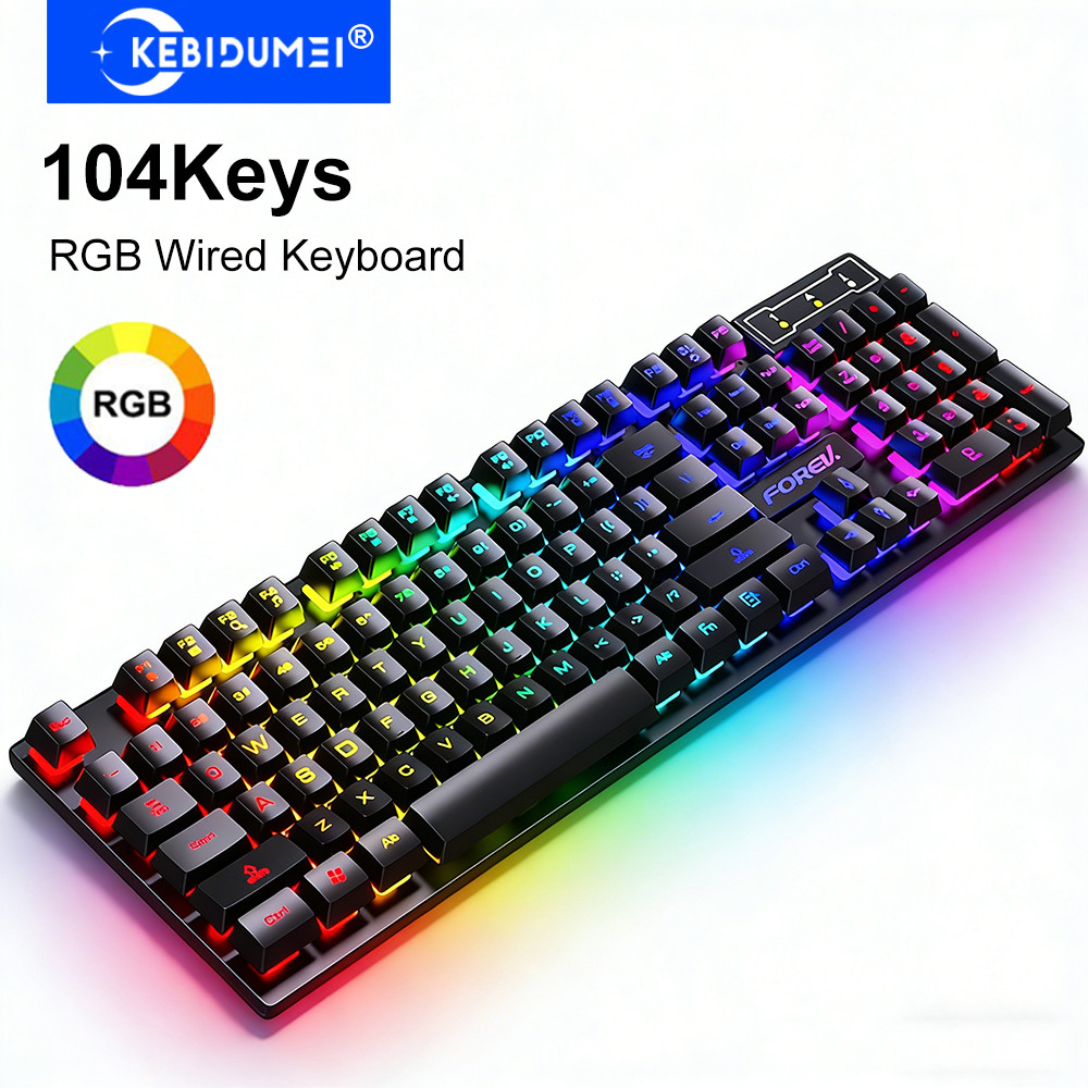 KEBIDUMEI USB Wired Keyboard RGB Colorful Gaming Keyboard 104Keys Wired Standard Keyboard for PC Lap