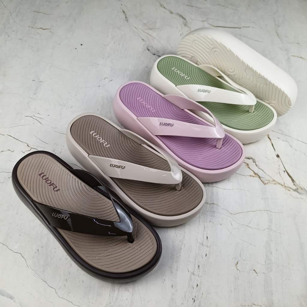 JASHOP LUOFU Sandal Jepit Wedges Jelly Karet Eva Wanita Kombinasi Warna E7225-JWT