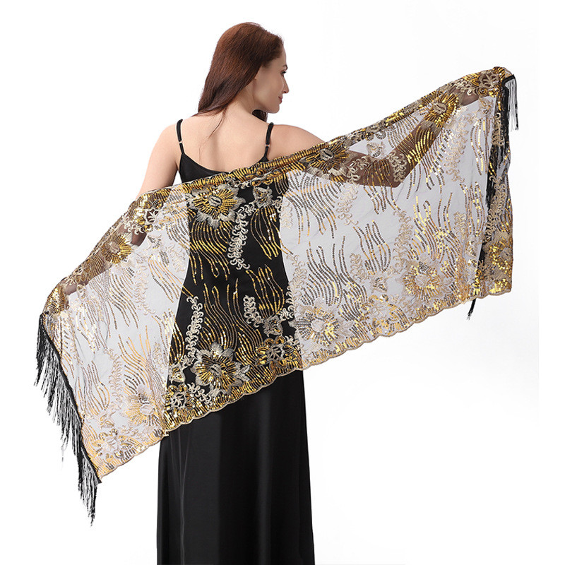 Perhiasan Kenangan Ratu COD  Selendang Bordir Payet Mewah Motif Bunga Matahari