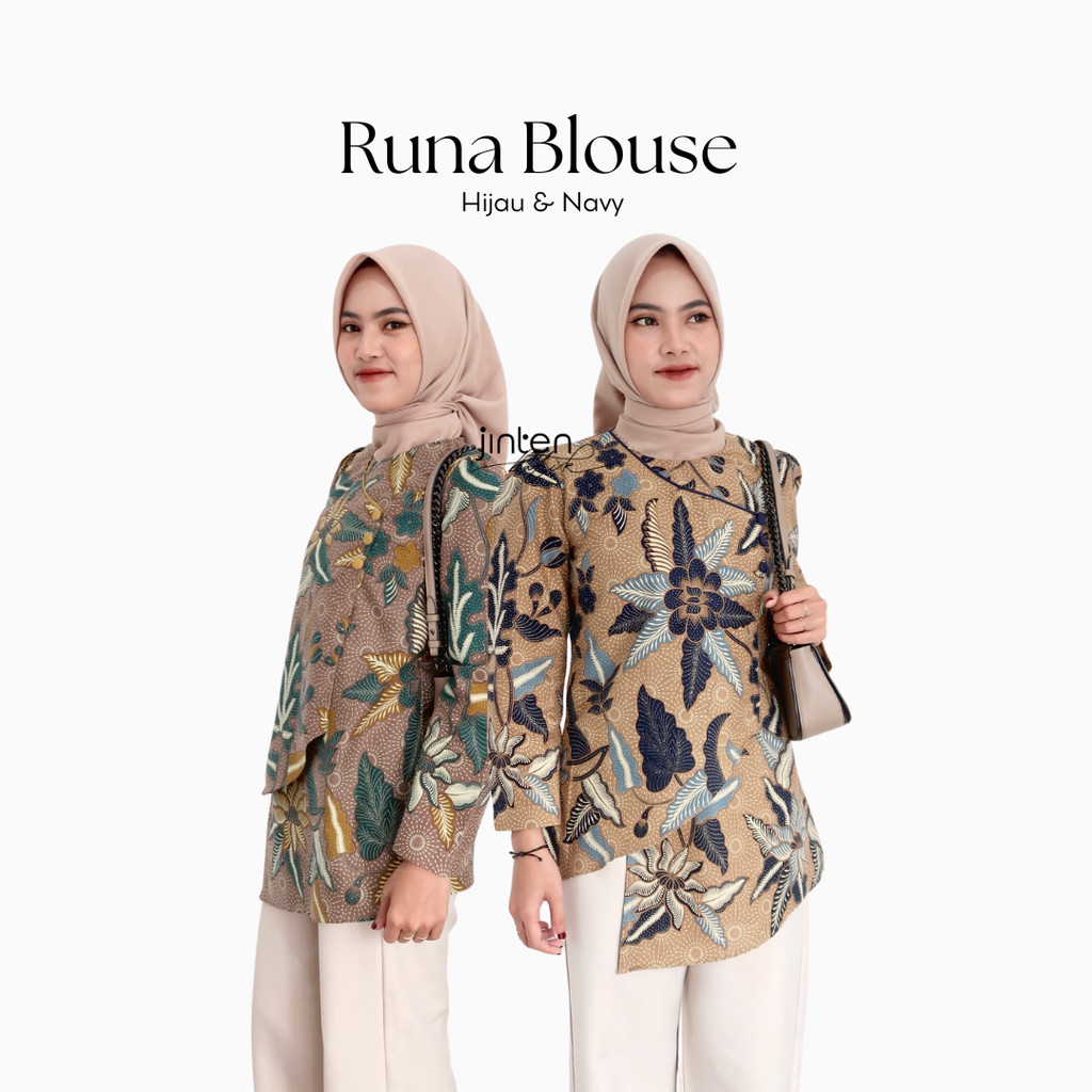 Runa Blouse Atasan Batik Kerja Blouse Wanita Batik Premium Resleting Belakang Bahan Katun