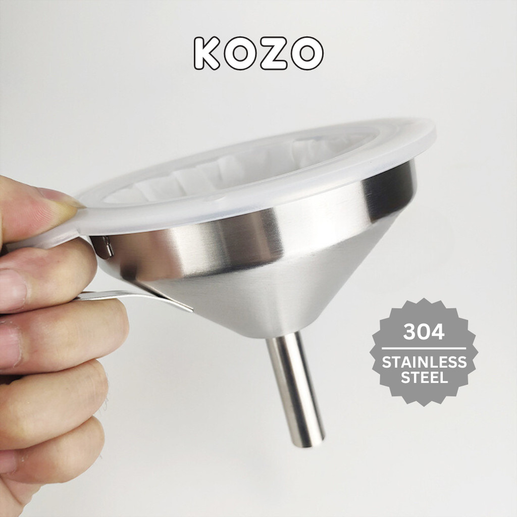 KOZO Corong Stainless Steel 304 Funnel Saringan Nilon Susu Kedelai Kopi Jus Jamu Filter Nylon Mesh 1
