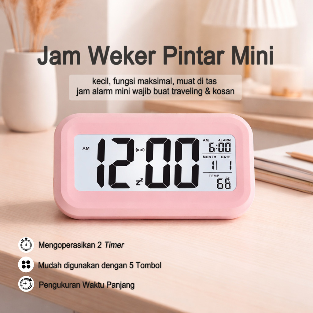 Jam Weker Meja Digital Minimalis / Jam Meja Lucu LED  / Jam Digital Mini Alarm/