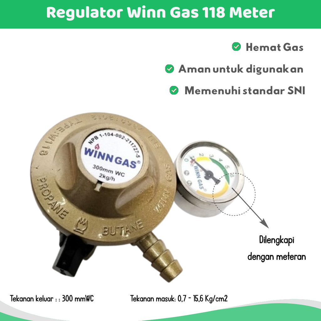 WINN Gas Regulator Gas 118 Meter - Kepala Gas Hemat & Aman SNI