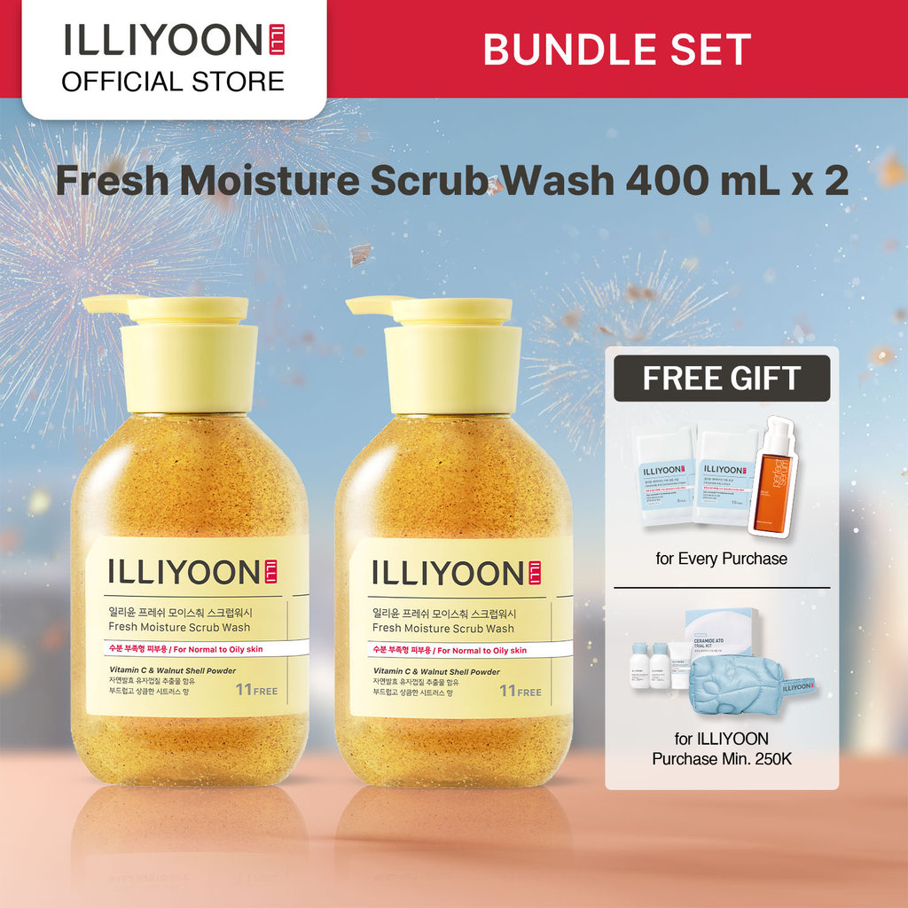 ILLIYOON Fresh Moisture Scrub Wash 400ml Twin Pack - Sabun untuk Eksfoliasi yang Melembutkan dan Men