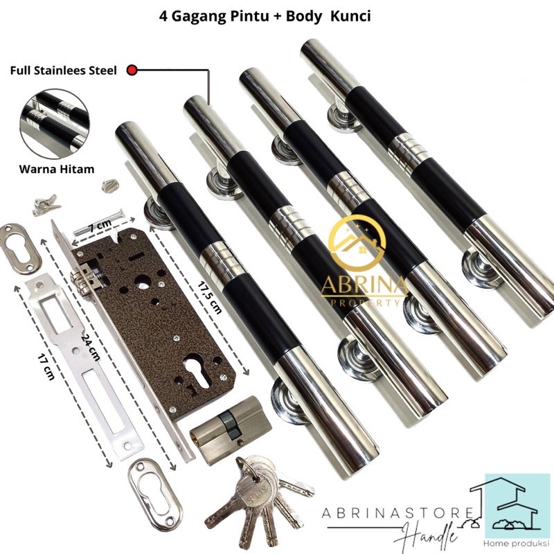 TERBARU paket 4 handle pintu rumah set kunci model suling lis tarikan gagang pintu rumah stainless h