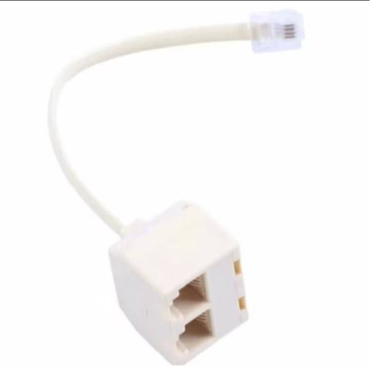 Splitter Telepon RJ11 1 to 2 Telephone phone Fax Jack Line Splitter + Kabel
