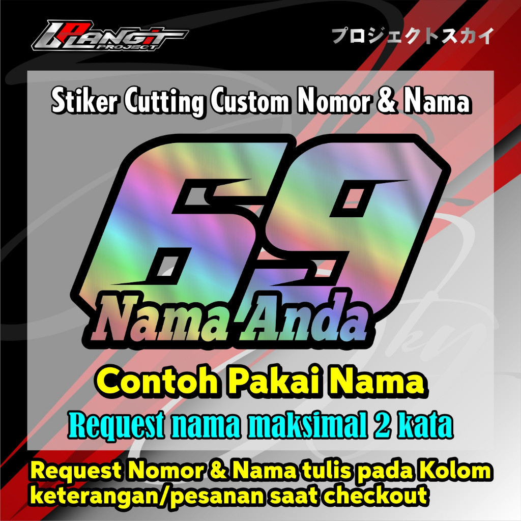 Stiker Cutting Custom Nomor & Nama Racing