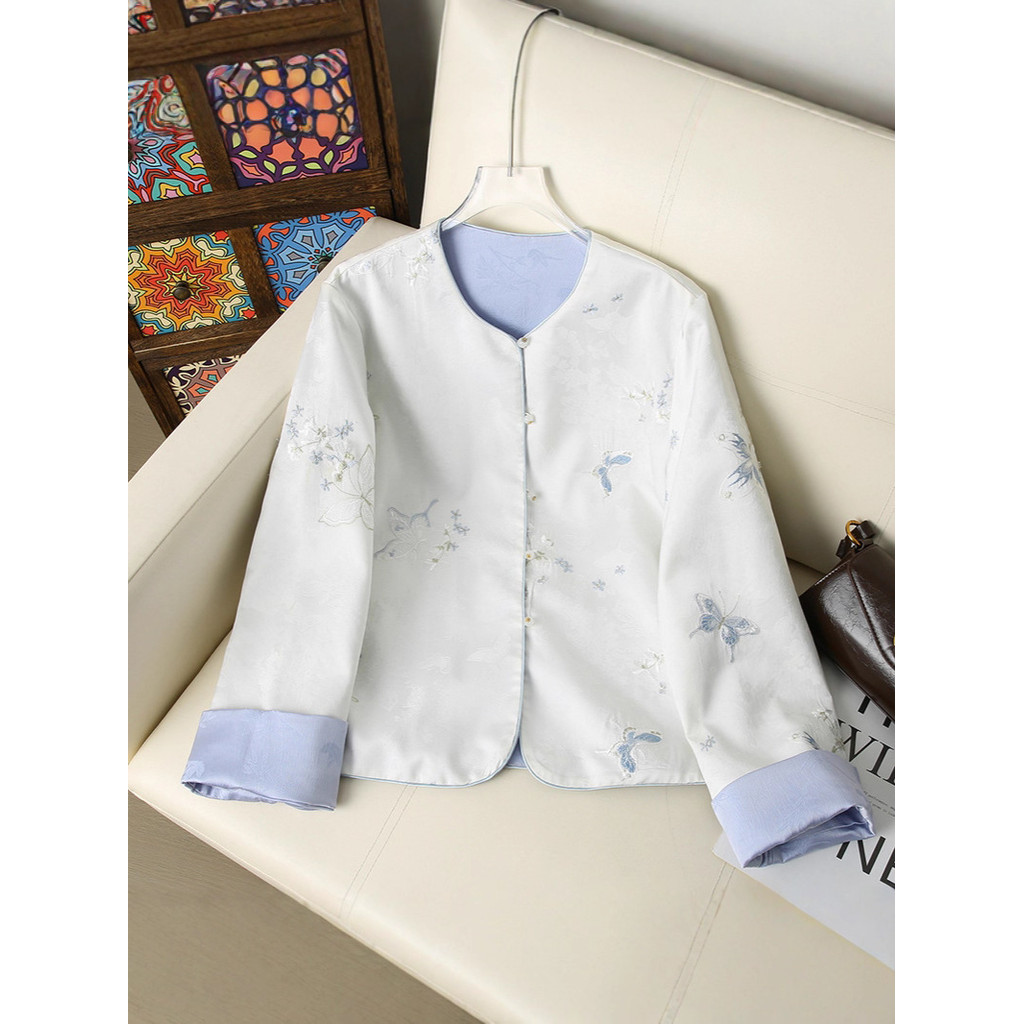Jaket Leher Bulat Bordir Gaya Cina Baru untuk Wanita