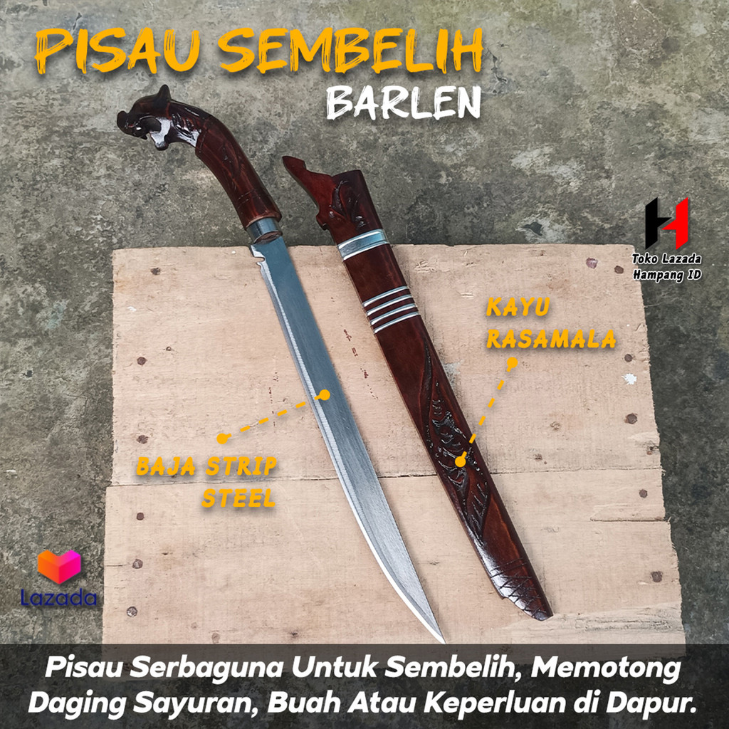 Golok Sembelih Gagang Macan 30cm Gagang Ukiran Barlen Kepala Macan