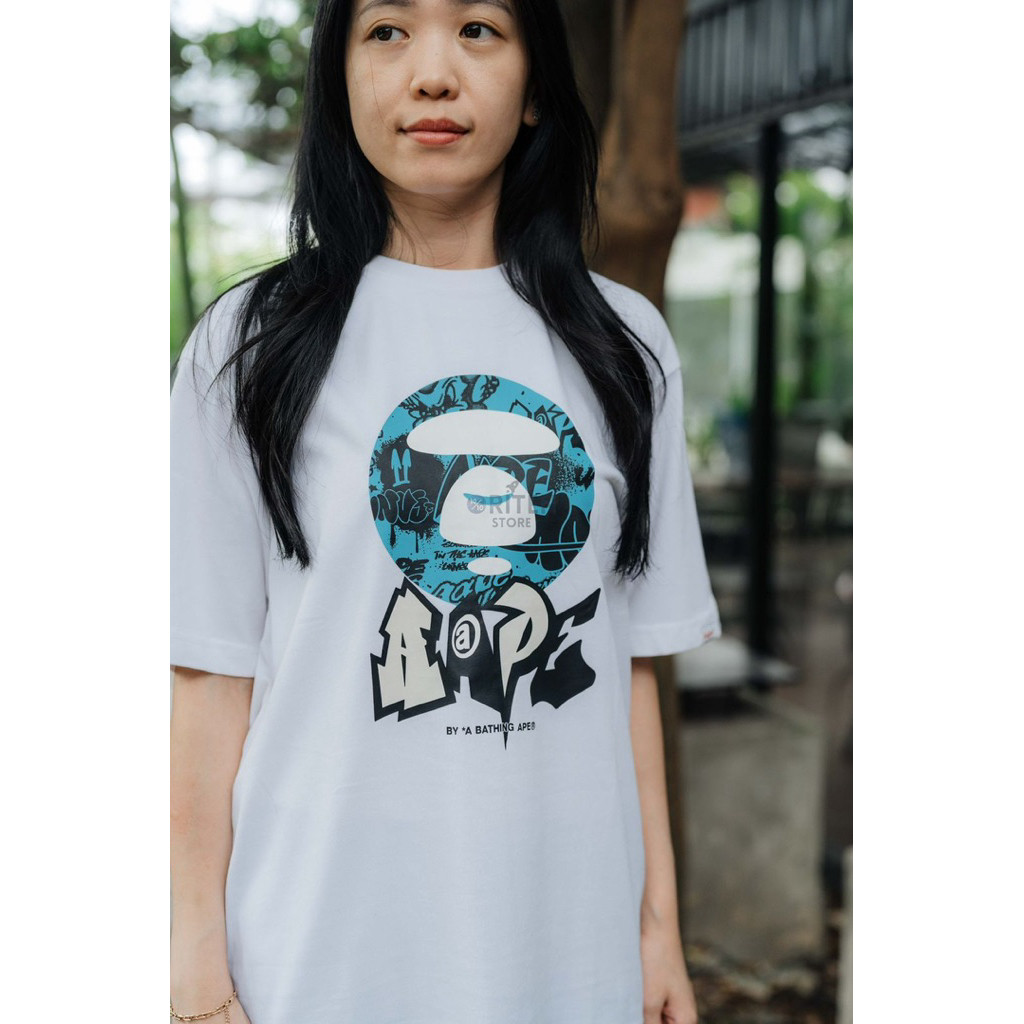 AAPE Moonface Logo Tee White Original / Baju Kaos Aape Authentic Kaos Unisex