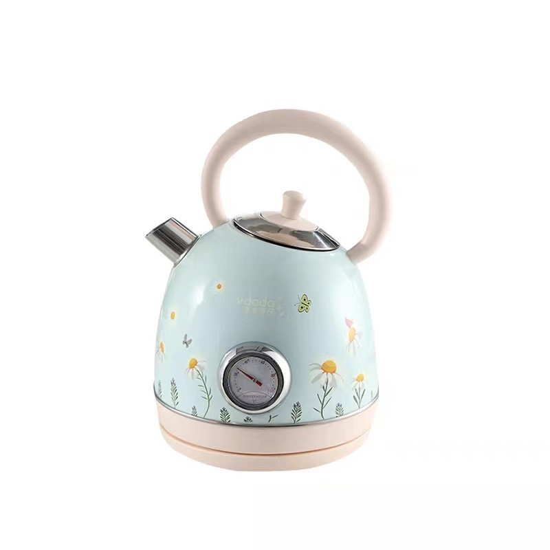 Retro Style Electric Tea Kettle - Hand-Painted Art, 304 Stainless Steel, Auto Shut-Off, Quick Heatin