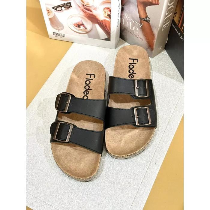Sendal Pria Fladeo Sandal Kulit Selop Cowok Sandal Slide Pria Wanita Fladeo Terbaru Merah - Hitam, 3