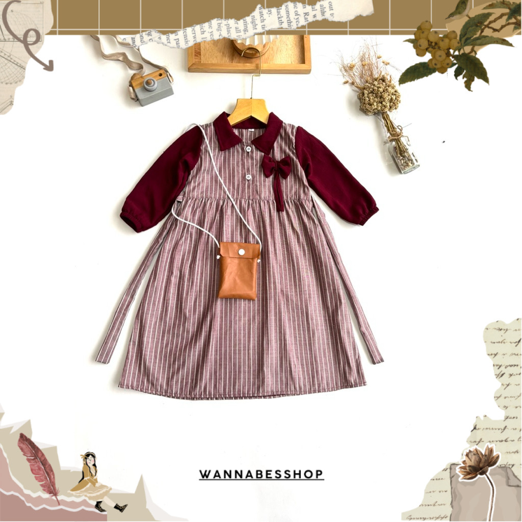 Gamis Anak Perempuan Terbaru 1-9 Tahun | Baju Gamis Model Andini FREE Tas kecil Lucu WNB