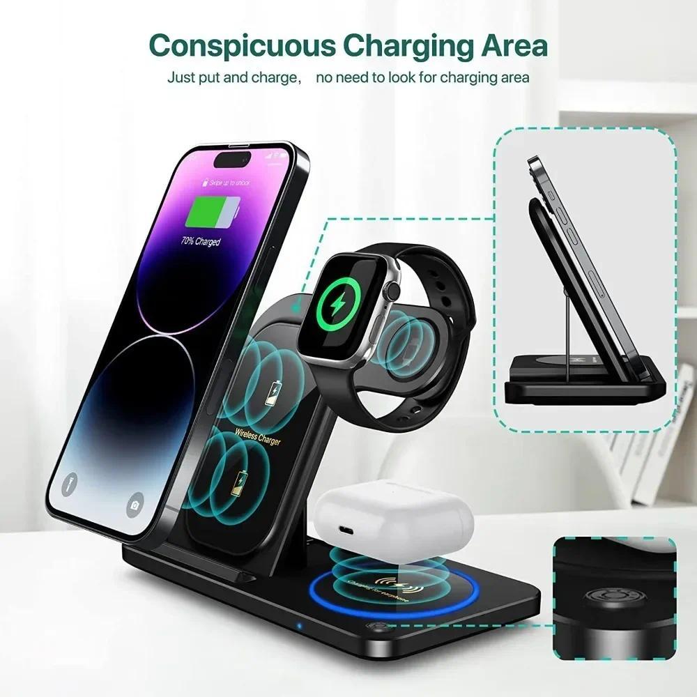 RS 30W 3 in 1 Fast Wireless Charger Stand Foldable Wireless charging for IPhone 15 14 13 12 11 Apple